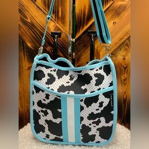 Blue Trim Black & White Pattern Crossbody Bag
